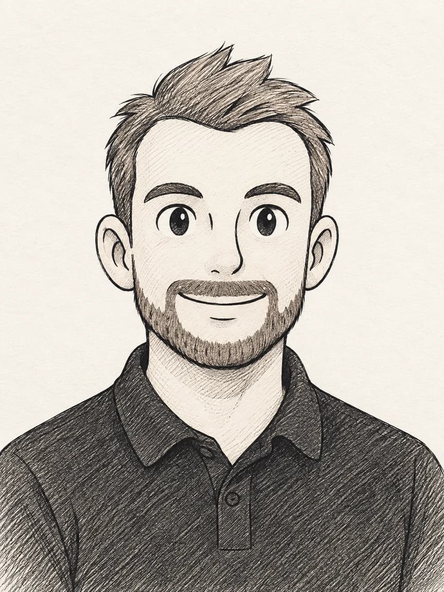 Ink illustration of Joe Cook