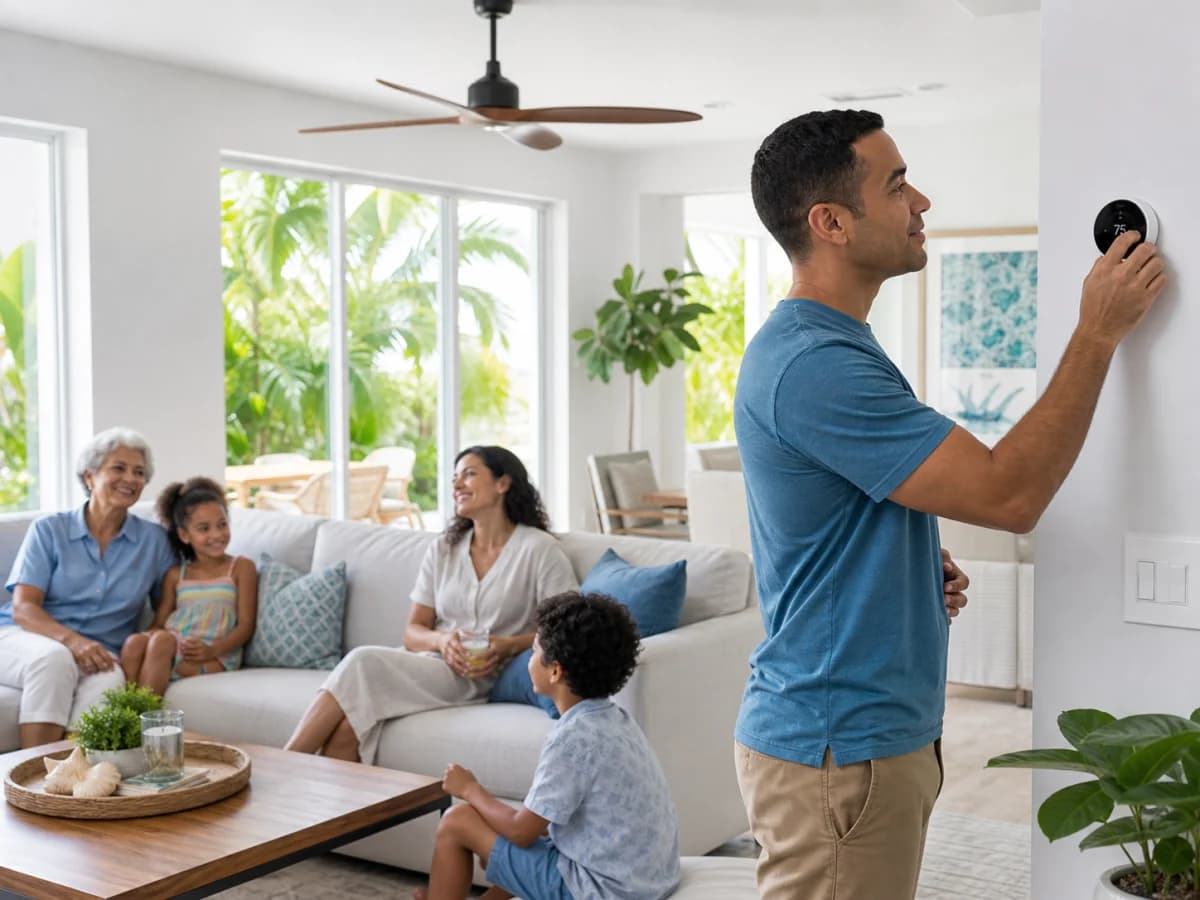 A Florida family enjoying a cool home and smart thermostat